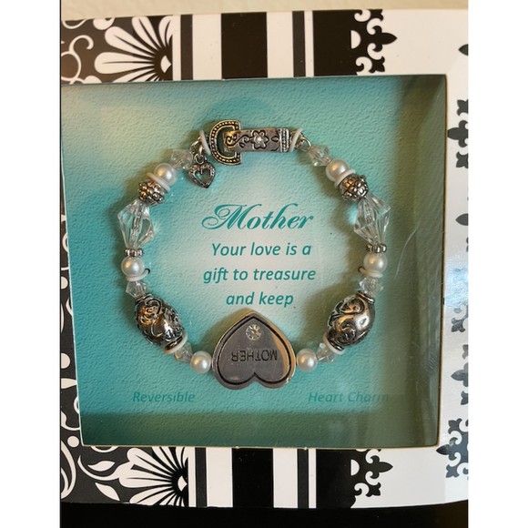 Mother Heart Pearl and Beads Reversible Heart -Clasp Bracelet - Picture 2 of 6